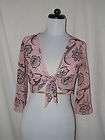 Zoey Beth sz Small Pink Floral Chiffon Shrug Front Ties 3/4 Sleeves