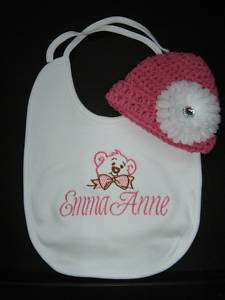 PERSONALIZED BABY BIB WITH MATCHING CAP  YOU CHOOSE  