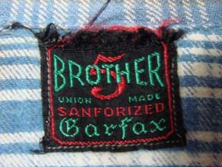 Vtg 40s 5 Brothers Cotton Flannel Sanforized Work Shirt Union Made 