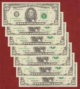   1995* $5 Federal Reserve Star Note, Old Style Paper Money, CU *STAR