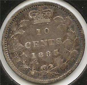 1885 Fine Canadian Ten Cents, Obverse 4  