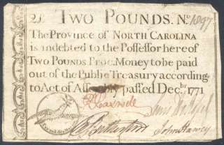 NORTH CAROLINA COLONIAL CURRENCY RARE TWO POUND NOTE  