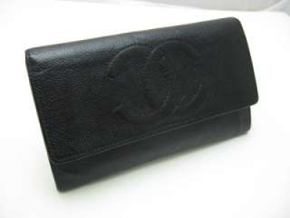 Authentic Chanel Black Caviar Leather Wallet Clutch  