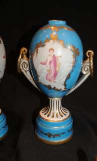 Pair Dresden Porcelain Crown Vases Urns China  
