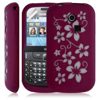Housse coque étui silicone Samsung Chat 335 S3350 motifs fleurs rouge 