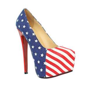 WOMENS AMERICAN FLAG HIGH HEEL PLATFORM STARS AND STRIPES COURT SHOES 