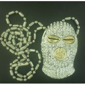  Goon mask joker batman hip hop silver CZ charm+chain 