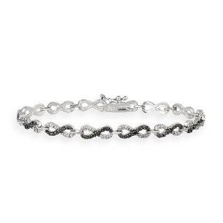 Black and White Diamond Accented Infinity Bracelet in Sterling Silver 
