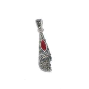   Sterling Silver 925 & Red Stone Necklace Pendant   Jewellery Jewelry