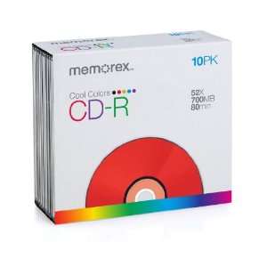   80 Minute 52x CD R Media (Cool Colors, 10 Pack with Slim Jewel Cases