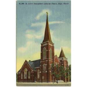 1940s Vintage Postcard   St. Johns Evangelical Lutheran Church 
