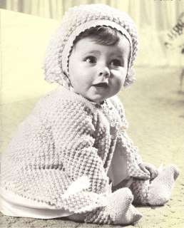 VINTAGE Baby Bonnet Cap Booties Set Knitting PATTERN  