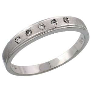 925 Sterling Silver Ladies CZ Wedding Ring Band, 5/32 in. (4mm) wide 