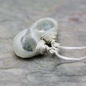 Moss Agate Faceted Briolette Silver Wire Wrap Earrings  