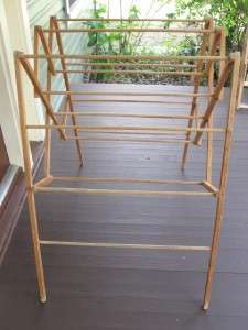 Vintage Antique All Wood Wooden Side Pull Out Laundry Drying Rack #2 
