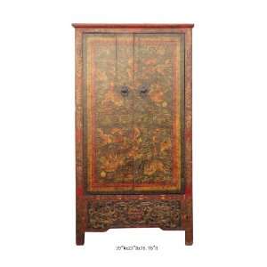 Big Tibetan Antique Dragon Hand Paint Carving Armoire Cabinet Awk2214