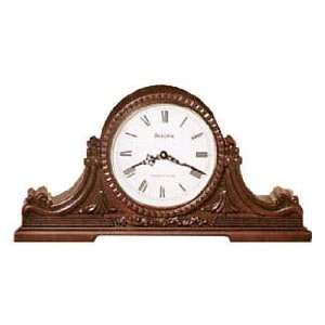 Guildhall Carved Mantel Clock by Bulova   Antique Walnut Finish 