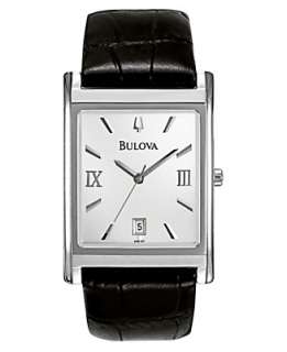 Bulova Watch, Mens Black Leather Strap 96B107