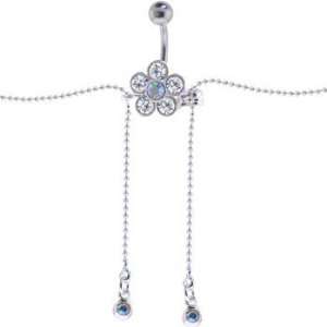  Crystalline Jeweled Flower Dangle Belly Chain: Jewelry