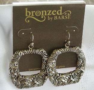 NWT BARSE BRONZED / Silver Hoop DANGLE Earrings  