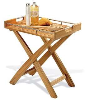   Wood Butler Tray Side Table Shower Spa Bath Outdoor Garden Patio NW