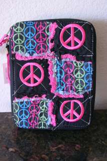 Bible Cover Zipper Pull Cloth Peace Sign Black Quilted NWT  