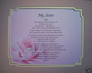 SISTER PERSONALIZED POEM BIRTHDAY GIFT IDEA PINK ROSE  