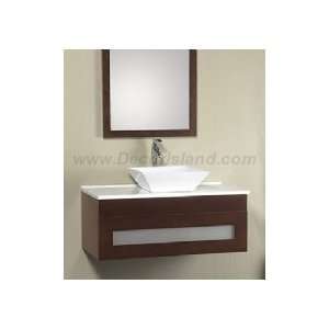   Bathroom Vanity Set W/ Square Ceramic Vessel & Wood Framed Mirror