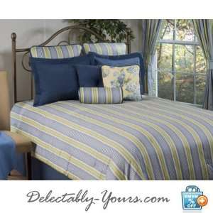   Callaway Blue Stripe Bedding 4 Pc Queen Comforter Set: Home & Kitchen