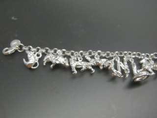 12 Animal Horse Charm Bracelet 925Sterling Silver 20cm  
