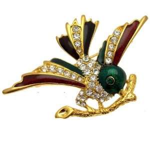  Brooches   Gold Tone with Enamel & Crystal   Costume Jewelry Bird 
