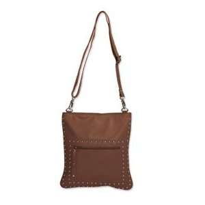  Brown Leather Studded Cross Body Sling Bag Jewelry