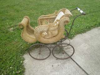   1800S ORNATE WICKER BABY DOLL STROLLER CARRIAGE BUGGY CARRIER  