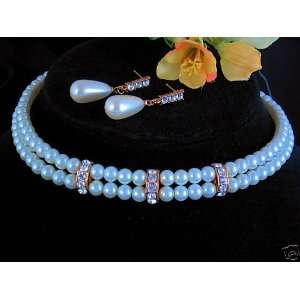 Bridal Wedding Bridesmaid Necklace Earring Set , Ivory Pearl Crystal 