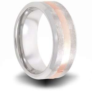    Cobalt 8mm Brushed Pipe Cut Ring with 18kt Rose Gold Inlay Jewelry