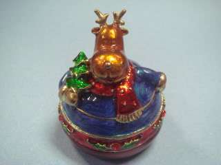 Bejemeled Enamel Jewelry Trinket Box Christmas Deer  