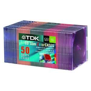  TDK 50 Pack of Colored Slim Line Jewel Cases Electronics