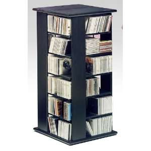 CD / DVD / VHS 576 Solid Wood Black Finish Spinner Storage 