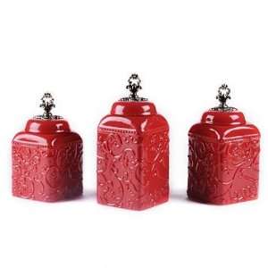   Tuscan Red Swirl Ceramic Kitchen Canisters:  Home & Kitchen