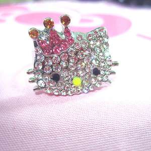 Cute princess crystal hellokitty crown ring R2  