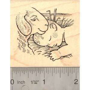  Baby in Manger with Lamb Christmas Nativity Rubber Stamp 
