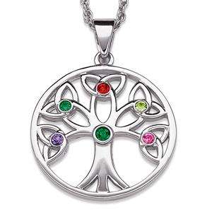 Personalized Mothers Family Tree Circle Birthstone Pendant Necklace 