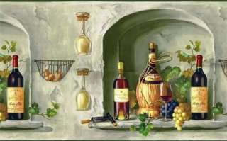 WINE,BOTTLES,GLASS,GRAPE Prepasted Decorative Wallpaper Border TM75063 