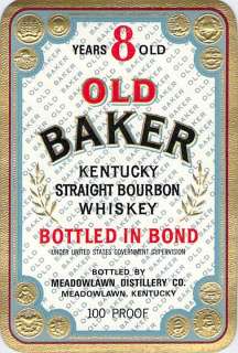 Old Baker Vintage Bourbon Whiskey Liquor Label Kentucky  