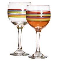 12 –10 oz. Mambo wine glasses with brightly colored stripes  
