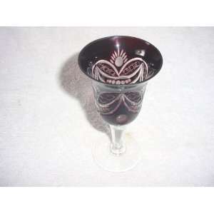  Red & Crystal Bohemian Glass Stem Goblet 