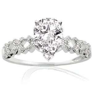   Pear Shaped Petite Diamond Engagement Ring 14K CUTVERY GOOD SI1 F GIA