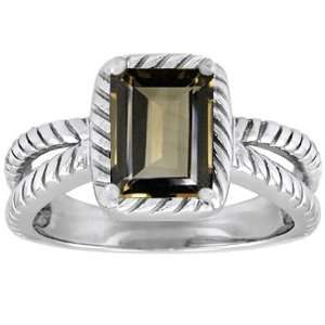   Emerald Cut Smoky Quartz Ring(Metal=White Gold,Size=5): Jewelry
