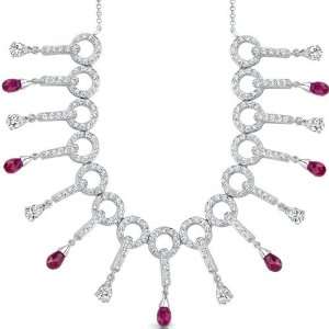  Dainty Chic Briolette Drop Ruby & White CZ Gemstone Necklace 