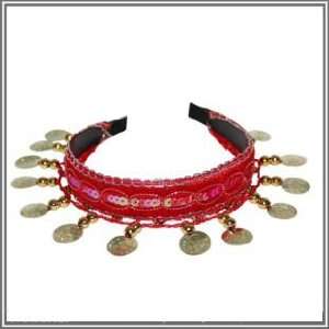  Kids red belly dance skirt and red headband in silver 